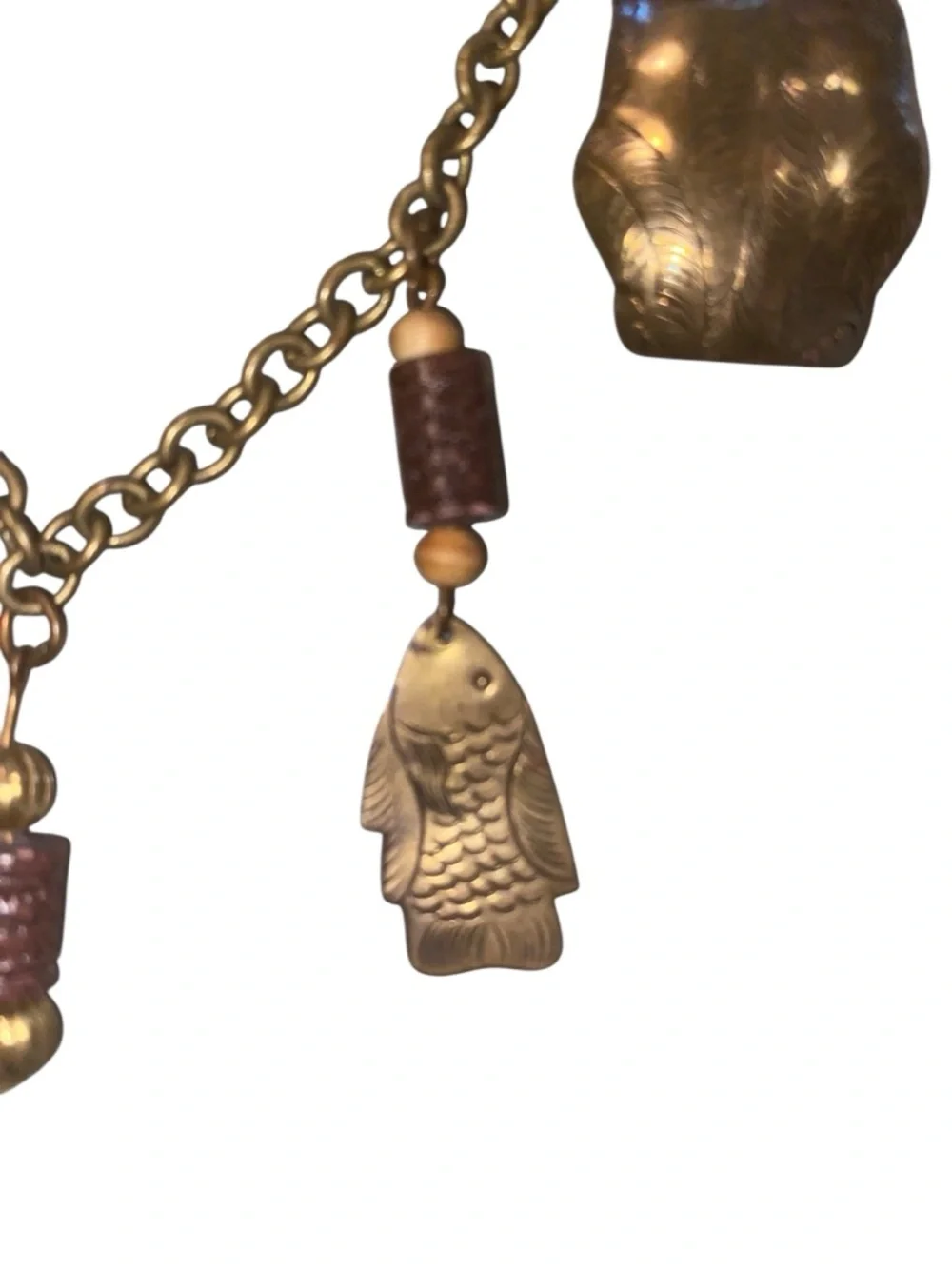 Vintage Boho Brass Pendant Necklace Coral wood Beads cottagecore festival - Picture 6 of 12